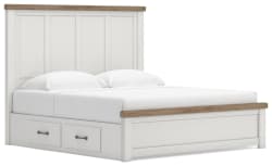 Savonport - King Panel Bed With Under Bed Storage Unit - White / Brown