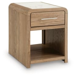 Dovander - Rectangular End Table - White / Natural