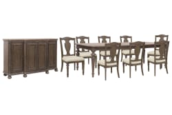 Saddle Creek - Extendable Leg Dining Table With 8 Wood Back Side Chairs And Server - Timber Brown