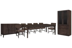 Modern Mosaic - Leg Dining Table With 6 Arm Chairs, Sideboard And China Cabinet - Brown