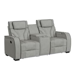 Blitz - Motion Loveseat With Console, And LED - Simba Taupe And Black Welt