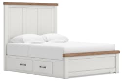 Savonport - Queen Panel Bed With 2 Under Bed Storage Units - White / Brown