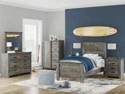 Frandern - 5 Pc. - Dresser, Mirror, Twin Panel Bed - Black / Gray