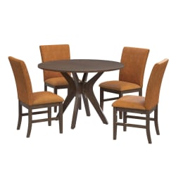 Santa Barbara - 5 Piece Standard Height Dining Set (Round Table And Four Fabric Chairs) - Walnut / Orange