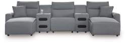 Modmax II - 5-Piece Power Reclining Sectional With Double Chaise And 2 Audio Consoles - Salt And Pepper