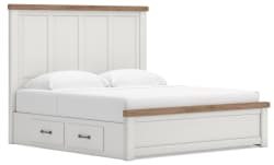 Savonport - King Panel Bed With 2 Under Bed Storage Units - White / Brown