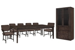 Modern Mosaic - Leg Dining Table With 4 Side Chairs, 2 Arm Chairs And China Cabinet - Brown