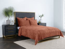 Bari - Velvet 4 Piece King Quilt Set - Terra Cotta