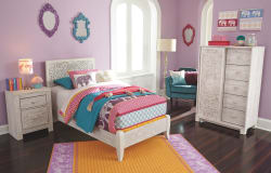 Paxberry - Whitewash - 4 Pc. - Twin Panel Bed, Dressing Chest, Nightstand