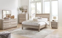 Hasbrick - Tan - 8 Pc. - Dresser, Mirror, Chest, Queen Panel Bed, 2 Nightstands