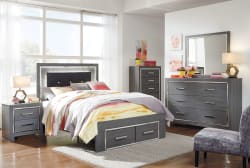 Lodanna - Gray - 7 Pc. - Dresser, Mirror, Chest, Full Panel Bed with 2 Storage Drawers, Nightstand
