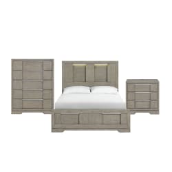 Kelis - Queen Panel 3 Piece Bedroom Set With LED - Gray