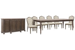 Saddle Creek - Extendable Leg Dining Table With 6 Upholstered Side Chairs And Server - Timber Brown