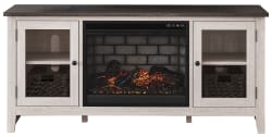 Dorrinson - 60" TV Stand With Faux Firebrick Fireplace Insert - White / Black / Gray