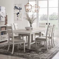 Backroads - 7 Piece Trestle Table Set - Weathered White & Parchment