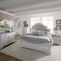 Magnolia Manor - 5 Piece Bedroom Set (California King Upholstered Bed, Dresser & Mirror, Chest, Night Stand) - White