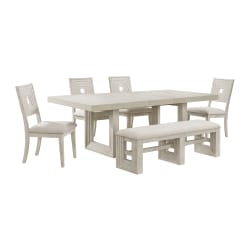 Avalanche - 6 Piece Standard Height Dining Set (Table, Four Chairs & Bench) - Antique White
