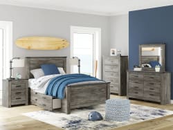 Frandern - 7 Pc. - Dresser, Mirror, Chest, Full Panel Bed With Storage - Black / Gray