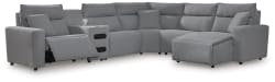 Modmax II - 6-Piece Power Reclining Sectional With RAF Press Back Power Chaise And Audio Console - Salt And Pepper