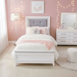 3 Piece Bedroom Set (Twin Upholstered Bed, Dresser & Mirror)