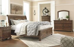 Flynnter - Medium Brown - 6 Pc. - Dresser, Mirror, King Sleigh Bed with 2 Storage Drawers, Nightstand