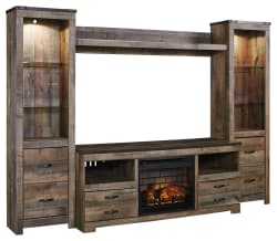 Trinell - 5 Pc. - Entertainment Center - 63" TV Stand With Faux Firebrick Fireplace Insert - Brown