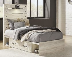 Cambeck - Whitewash - Twin Panel Bed with Side Storage Drawers