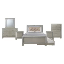 Platinum - Youth Full Platform With Trundle 6 Piece Bedroom Set - Сhampagne
