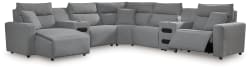 Modmax II - 7-Piece Power Reclining Sectional With LAF Press Back Power Chaise And Audio Consoles - Salt And Pepper