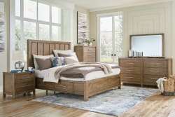 Cabalynn - 6 Pc. - Dresser, Mirror, Queen Panel Bed With Storage - Light Brown