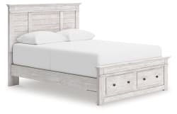 Makidern - Queen Panel Storage Bed With Storage Footboard - Whitewash