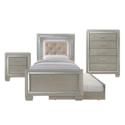 Platinum - Youth Twin Platform With Trundle 3 Piece Bedroom Set - Сhampagne