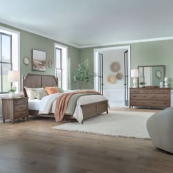 Hickory Grove - 4 Piece Bedroom Set (Queen Panel Bed, Dresser & Mirror, Night Stand) - Heirloom Brown