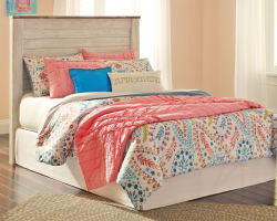 Willowton - Whitewash - Full Panel Headboard with Bolt on Bed Frame