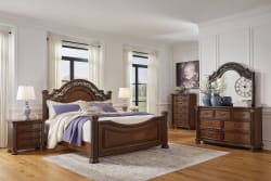 Lavinton - 6 Pc. - Dresser, Mirror, Chest, King Poster Bed - Brown