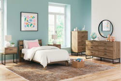 Deanlow - 6 Pc. - Dresser, Chest, Twin Platform Panel Bed, 2 Nightstands - Honey