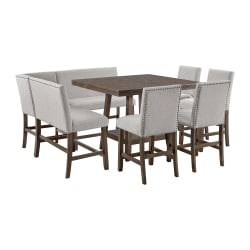 Seneca - 8 Piece Counter Height Dining Set (Table, Four Chairs And Complete Bench) - Brown