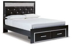 Kaydell - Black - Queen Upholstered Panel Storage Platform Bed
