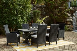 Beachcroft - 7 Pc. - Outdoor Dining Table, 4 Side Chairs, 2 Arm Chairs - Black / Light Gray