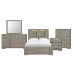 Kelis - Queen Panel 5 Piece Bedroom Set With LED - Gray
