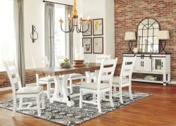 Valebeck - White / Brown - 8 Pc. - Dining Room Table, 6 Side Chairs, Server
