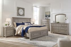 Lettner - Queen Panel Storage Bed - 7 Pc. - Dresser, Mirror, Queen Bed, 2 Nightstands - Light Gray