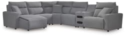 Modmax II - 6-Piece Power Reclining Sectional With LAF Press Back Power Chaise And Audio Console - Salt And Pepper