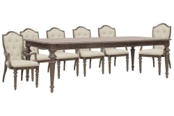Saddle Creek - Extendable Leg Dining Table With 6 Upholstered Arm Chairs - Timber Brown