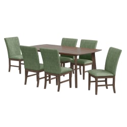Santa Barbara - 7 Piece Standard Height Dining Set (Rectangular Table And Six Fabric Chairs) - Walnut / Avocado