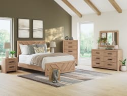 Sanginlane - Tan - 5 Pc. - Dresser, Mirror, Chest, Queen Panel Bed