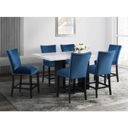 Valentino - 5 Piece Dining Set, Table & Four Chairs - White / Blue