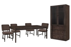 Modern Mosaic - Leg Dining Table With 4 Side Chairs And China Cabinet - Brown