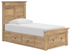 Makidern - Twin Panel Storage Bed With Under Bed Storage Unit And Storage Footboard - Tan