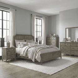 Hickory Grove - 5 Piece Bedroom Set (California King Panel Bed, Dresser & Mirror, Chest, Night Stand) - Heirloom Brown